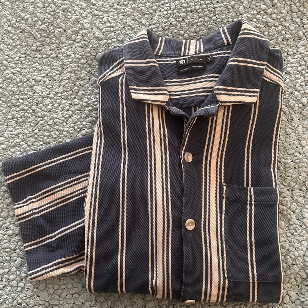 Simons Le 31 Blue and White Striped Casual Shirt - Picture 7 of 8